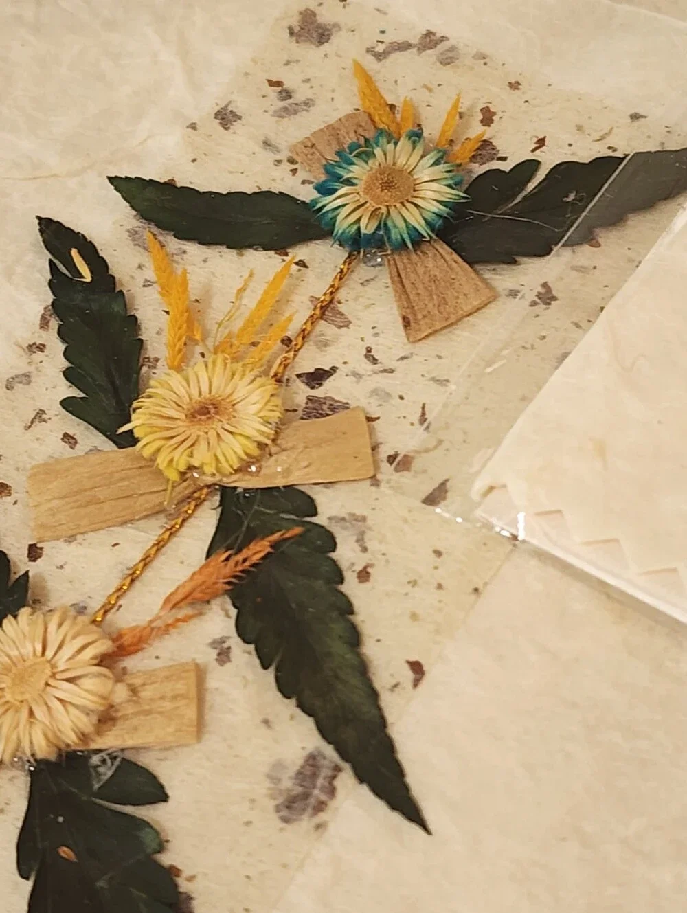 Vintage Handmade Dried Flowers Greeting Card Lot Of 5 Bouquet Blank Inside Thail